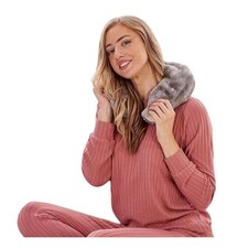 K Collection Plain 1.1L Fluffy Neck & Shoulder Hot Water Bottle | Black | Charcoal | One Size | 1