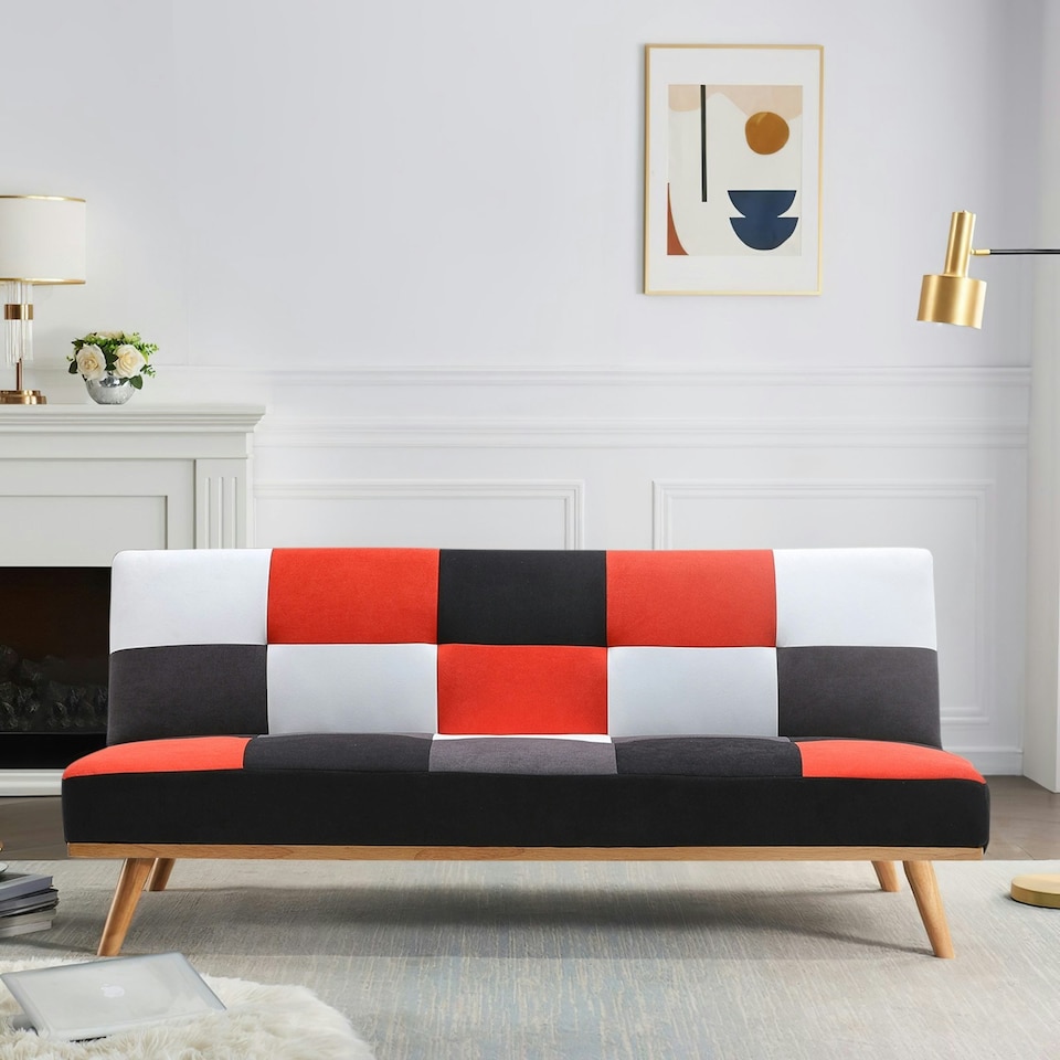 image 1 of Living and Home 3-Seater Multicolour Checkered Sofa Bed | Multi | Three Seater