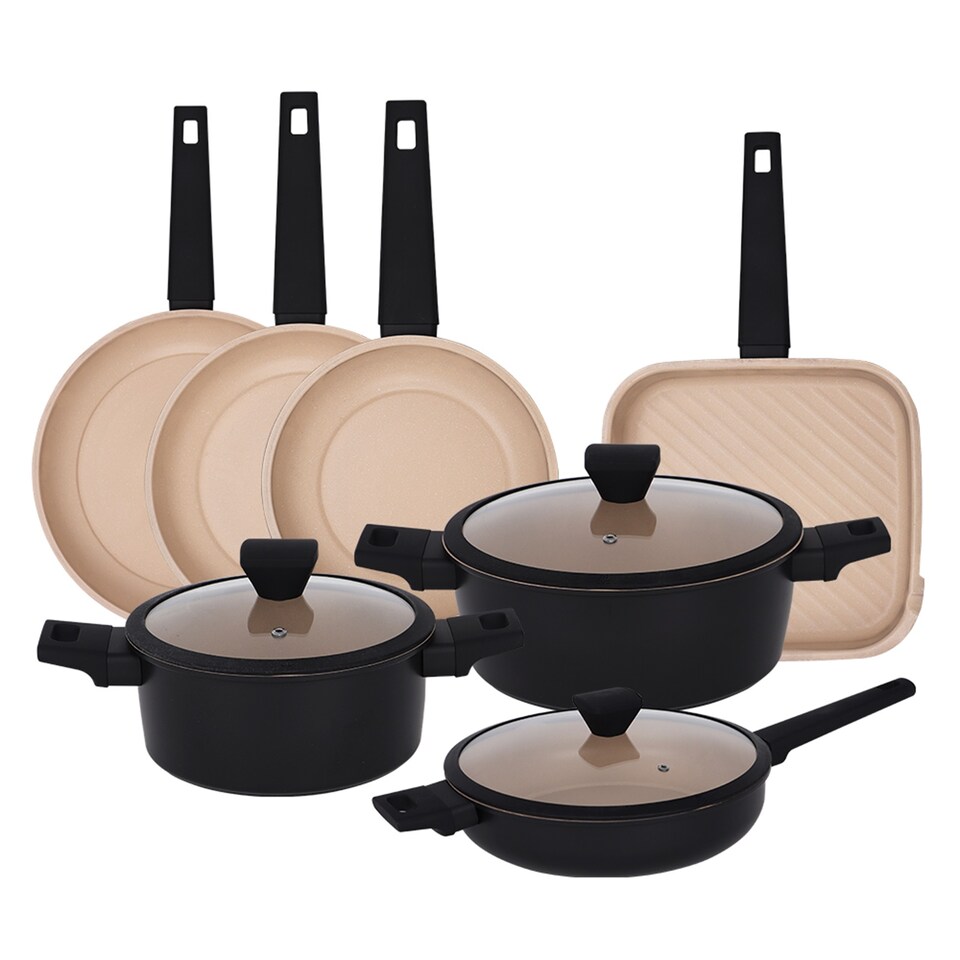 image 1 of Gr8 Home Casamema Black 10 Pcs Forged Carbon Steel Non Stick Marble Saucepan Cookware Set