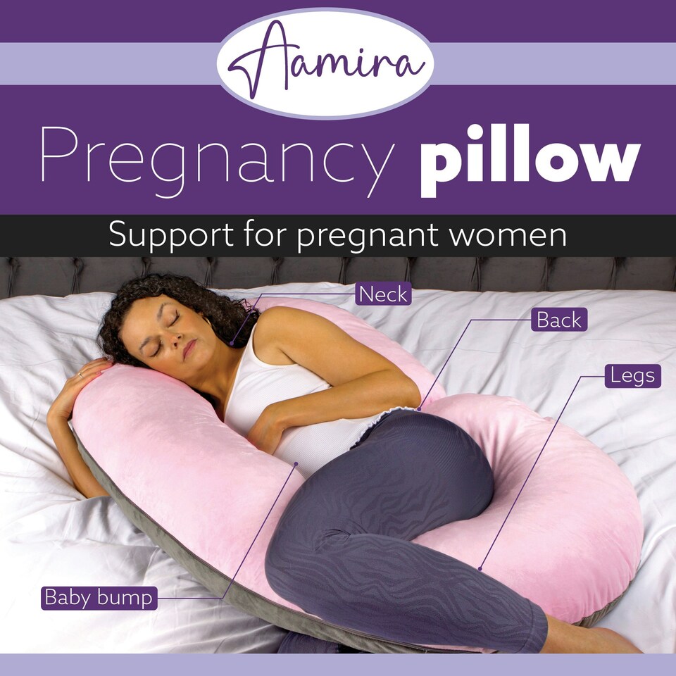 image 1 of Aamira C-Shaped Pregnancy Pillow Memory Foam Maternity Nursing Support Cushion Pink & Dark Grey | Grey | Grey | 140cm | 1