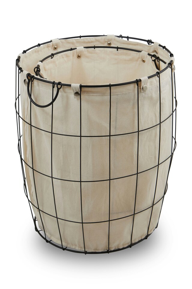 image 1 of Interiors By Premier Set Of Two Matte Black Laundry Baskets, Minimal Laundry Hampers With Cotton Liners, Round Wire Frame Baskets | Black