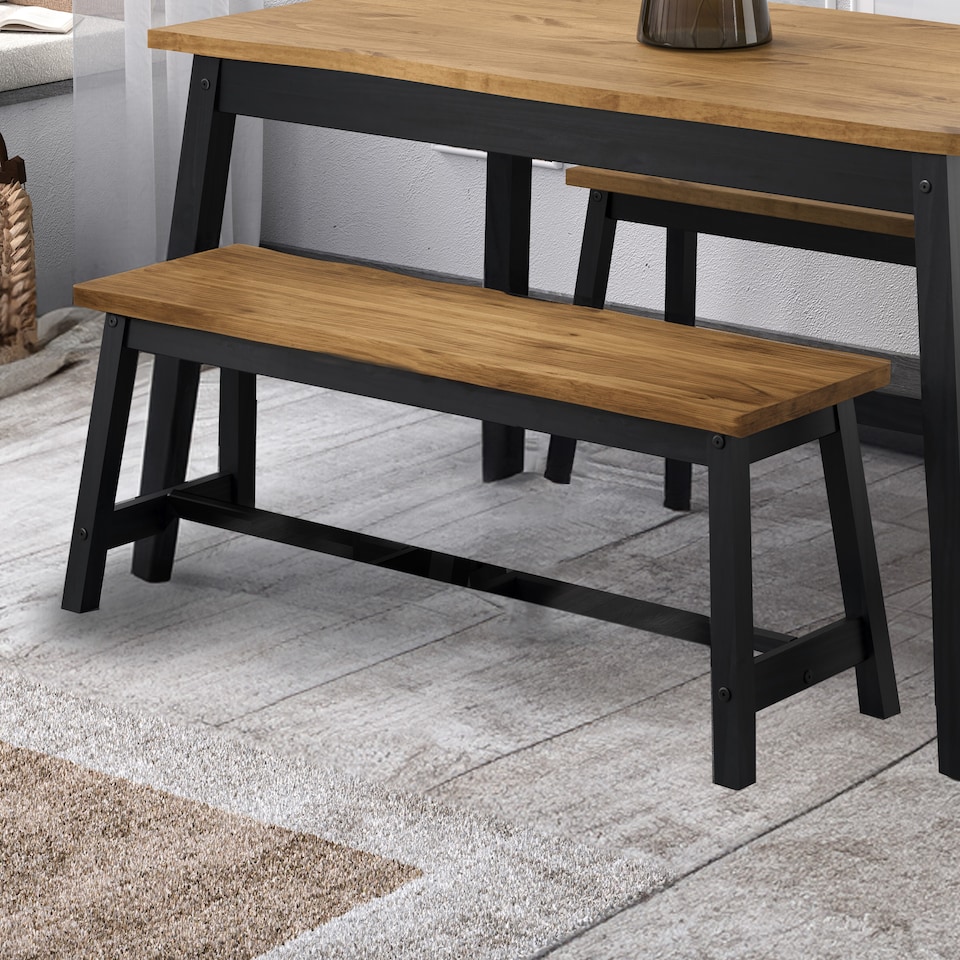 image 1 of Corona Live Edge Dining Bench - Double Seater Wooden Bench in Black or Grey Finish | Black | Black | One Size | 1