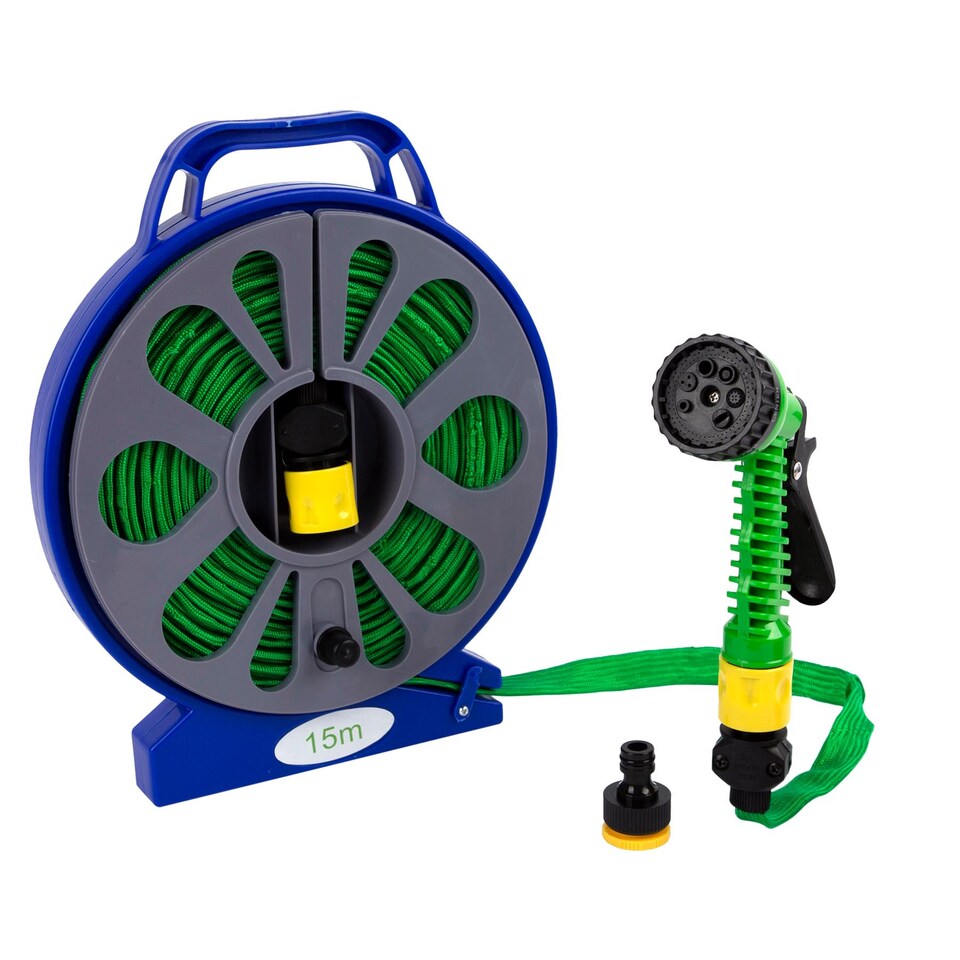 image 1 of Green Blade Flat Hose with Spray Gun - 15m - Green
