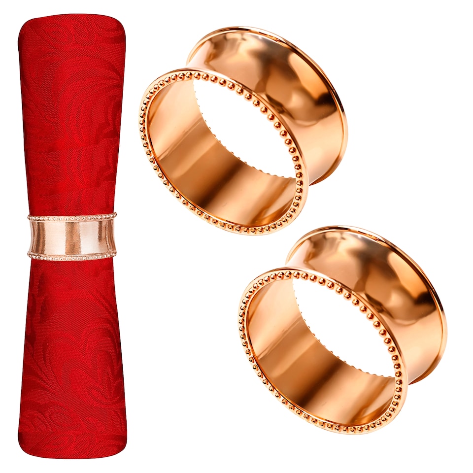 image 1 of 1pc Beaded Rim Napkin Rings, Hammered Design Napkin Buckles