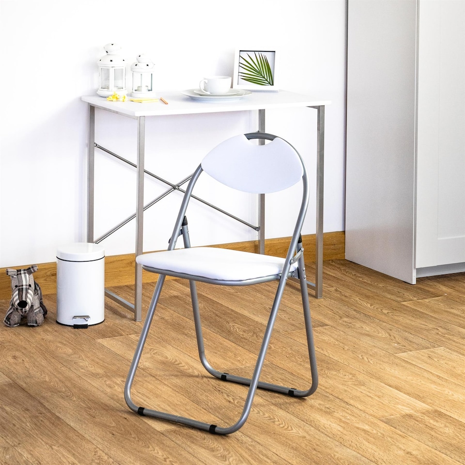 image 1 of Harbour Housewares Padded Folding Chairs - 44cm - White/Silver - Pack of 6 | White | White