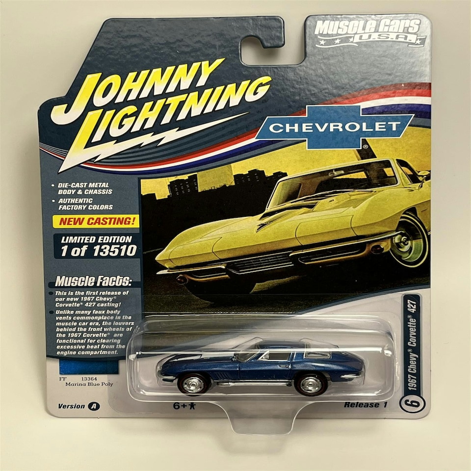 image 1 of 1967 Chevy Corvette 427 Marina Blue Poly 1:64 Scale Johnny Lightning JLMC029A