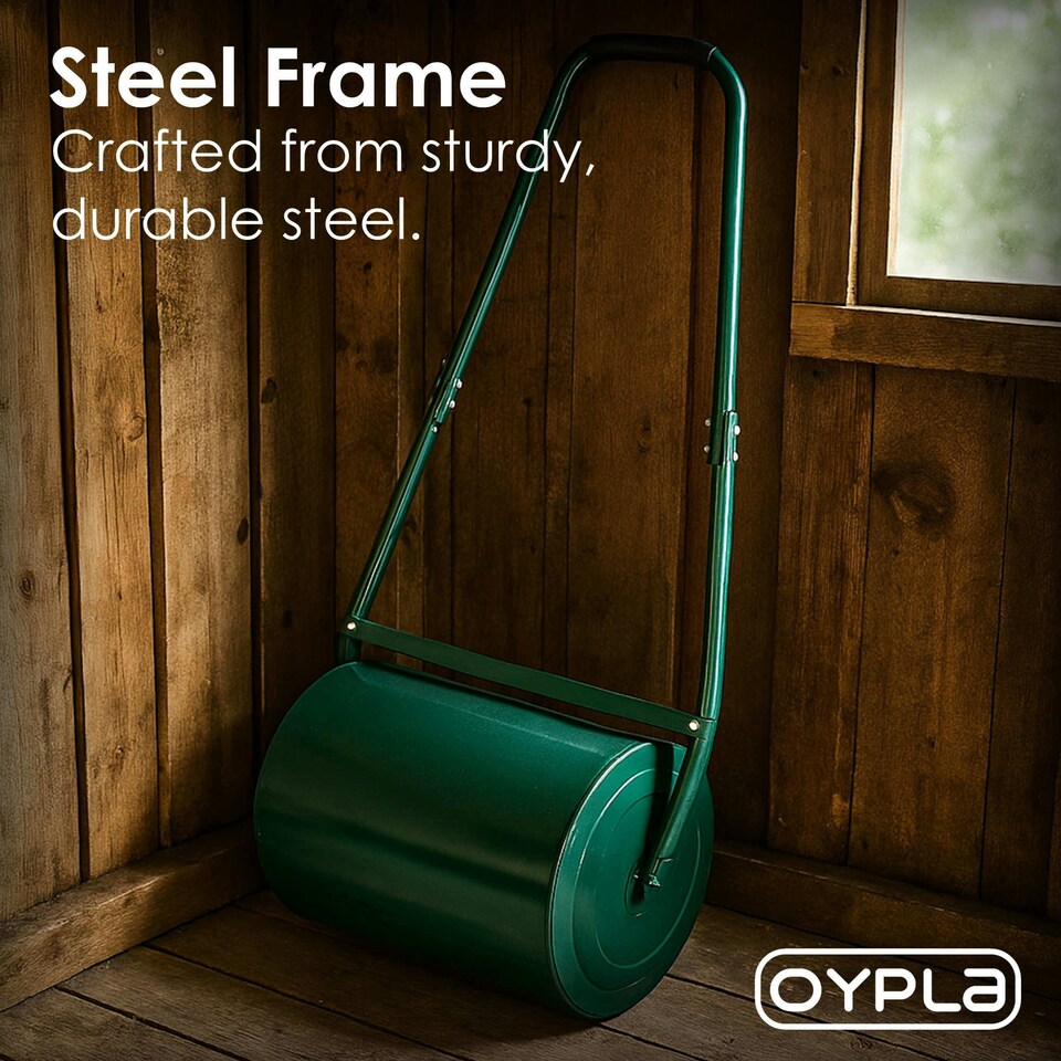 image 1 of Oypla Galvanised Garden Steel Lawn Roller 30 Litre Drum Scraper Bar & Collapsible Handle Create a Lawn Worthy of a Bowls Green