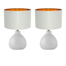 Set of 2 Tuscan - White Ceramic Lamps with Grey & Gold Shade White | Grey