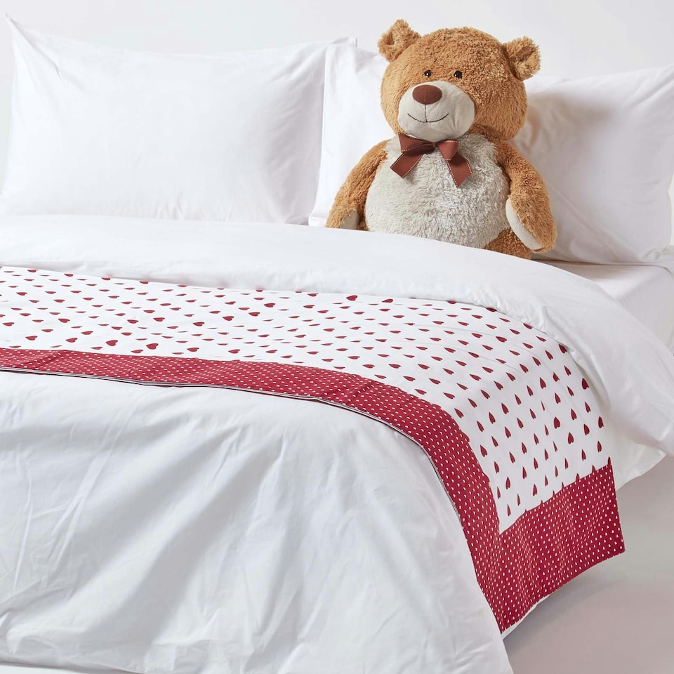 image 1 of Homescapes Cotton Red Heart Decorative Sofa Throw | Red