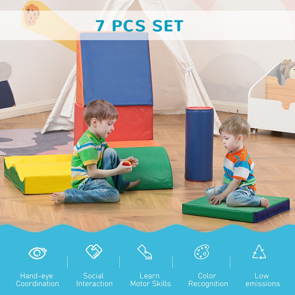 image 1 of HOMCOM 7 Pcs Kids Soft Foam Puzzle Play Blocks Set Learning Toddler Activity