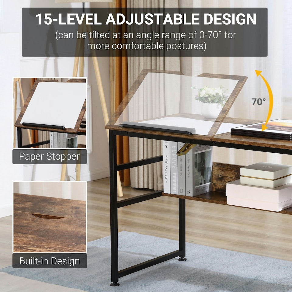 image 1 of HOMCOM Tiltable Drafting Table Home Office Computer Desk with Shelf