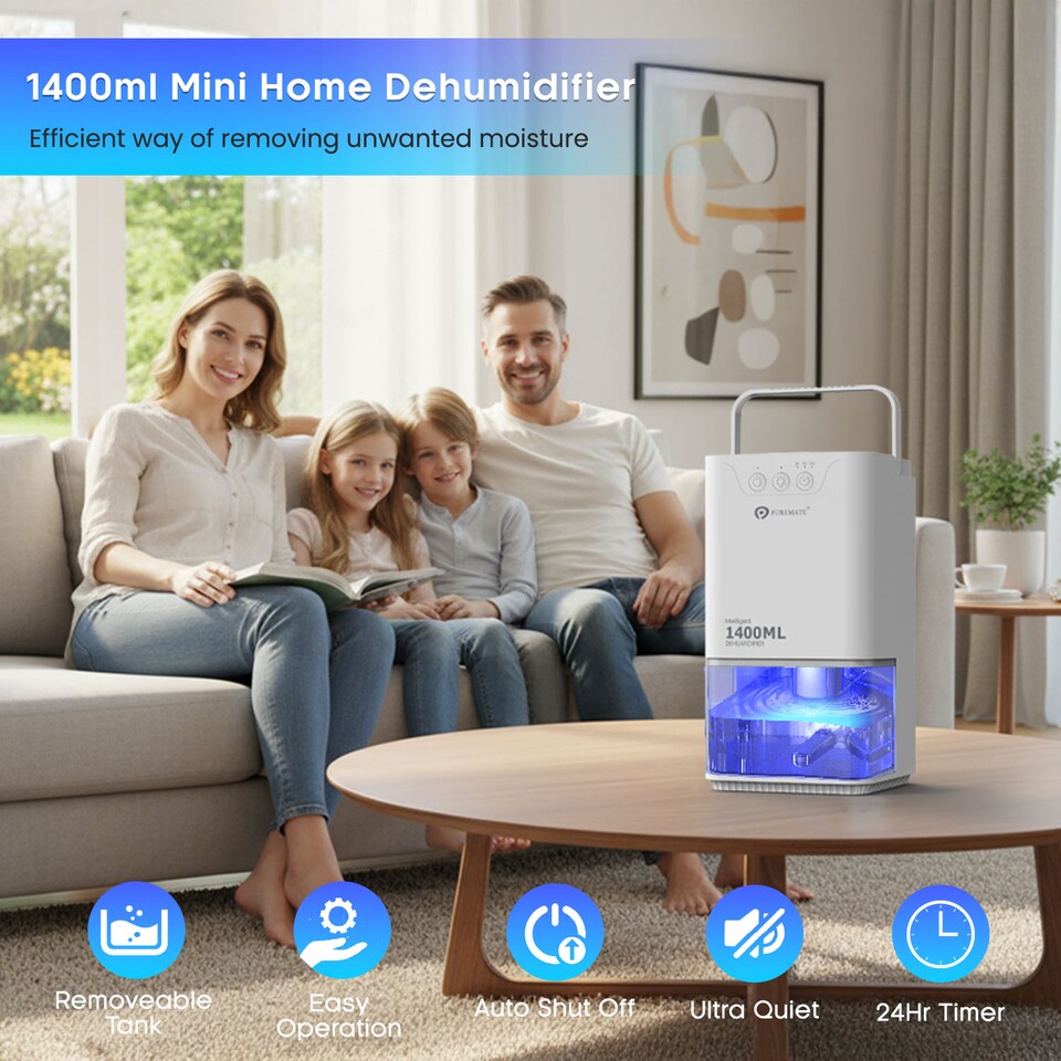 image 1 of 1400ml Mini Dehumidifier for Damp Mould Condensation and Moisture - White