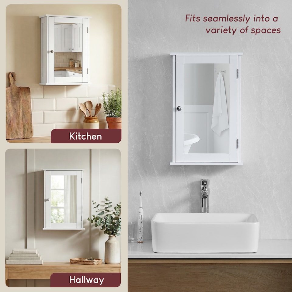 image 1 of Bath Vida Priano 1 Door Mirrored Wall Mounted Bathroom Cabinet, White | White | 1