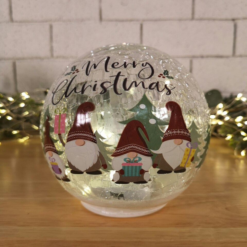 image 1 of 15cm Battery Operated Warm White LED Crackle Effect Ball Christmas Decoration with Gonks