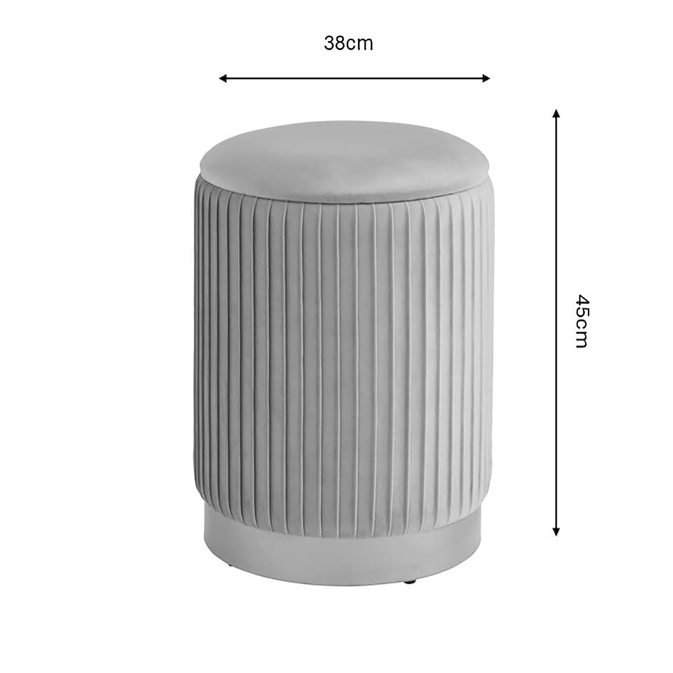 image 1 of Esme Velvet Pleated Storage Stool | Grey | Grey | One Size