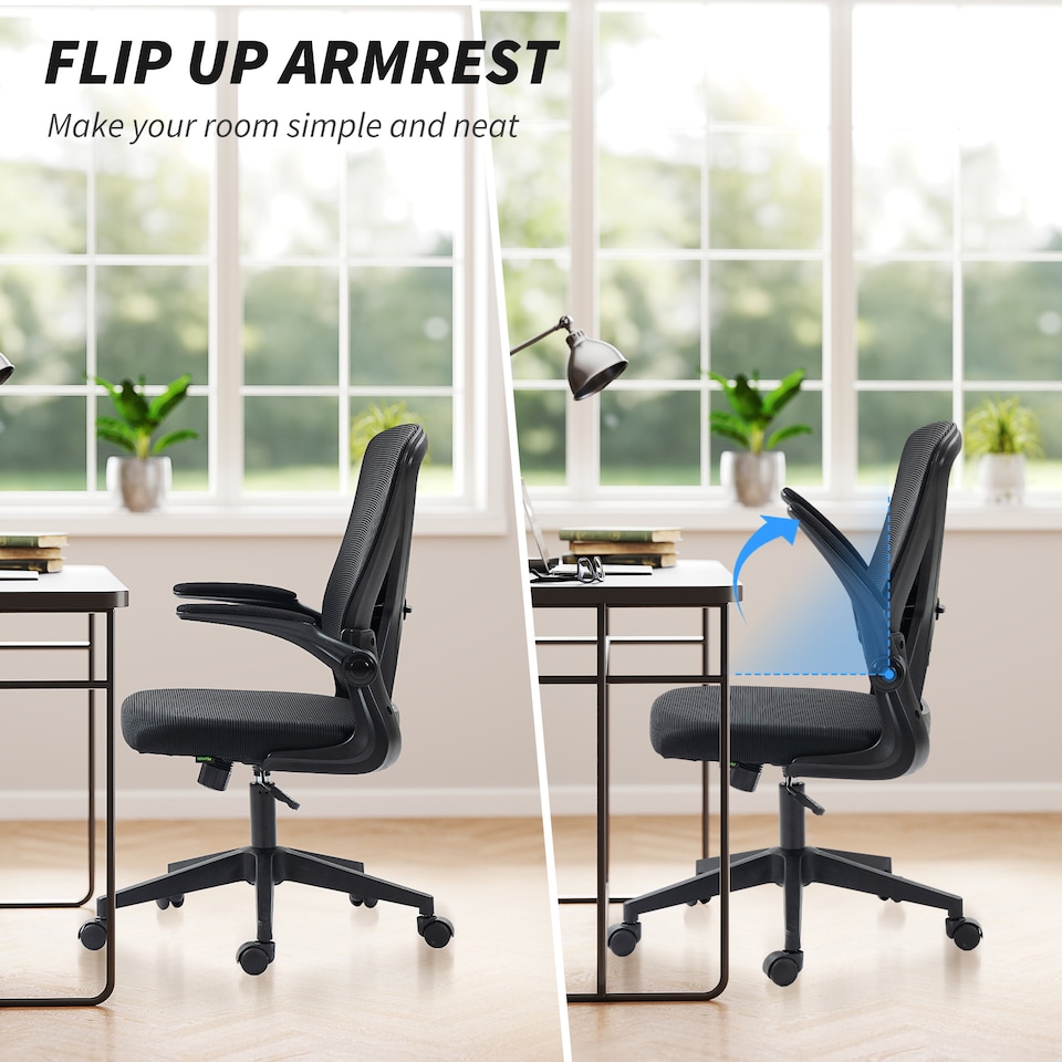 image 1 of Vinsetto Ergonomic Mesh Office Chair with 90 Flip-up Armrests and Lumbar Support, Height Adjustable Computer Chair with Swivel Wheels, Black