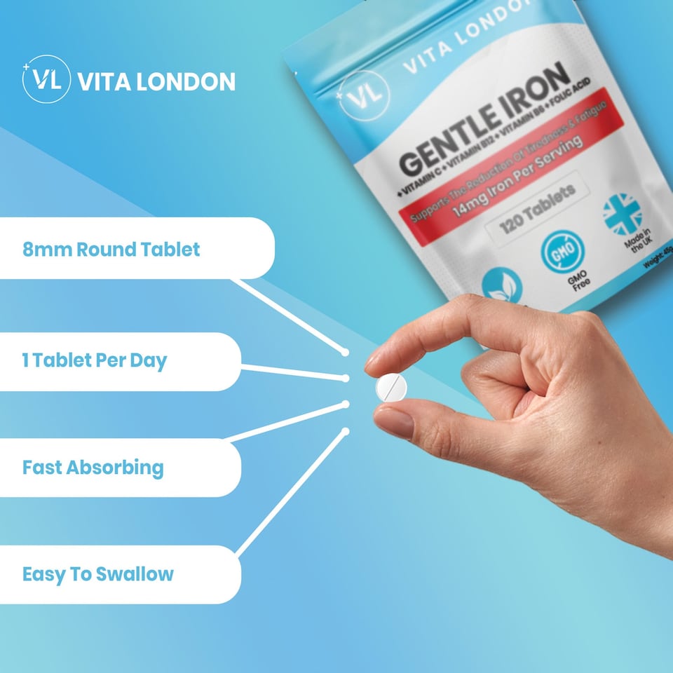 image 1 of Gentle Iron Tablets - Ferrous Bis-Glycinate + Vitamins C, B6, B12 & Folic Acid - 14mg - 120 Tablets
