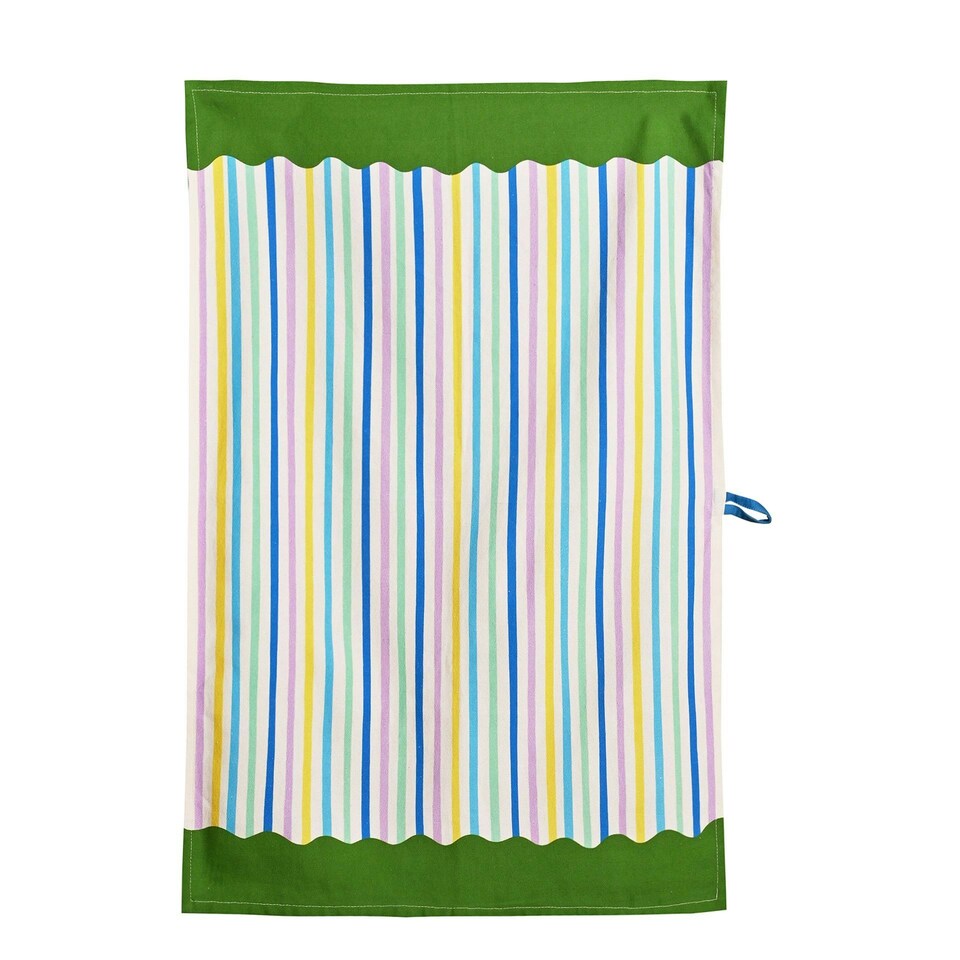 image 1 of Raspberry Blossom Set of 3 Cotton Printed Tea Towels with Hanging Loop | Multi