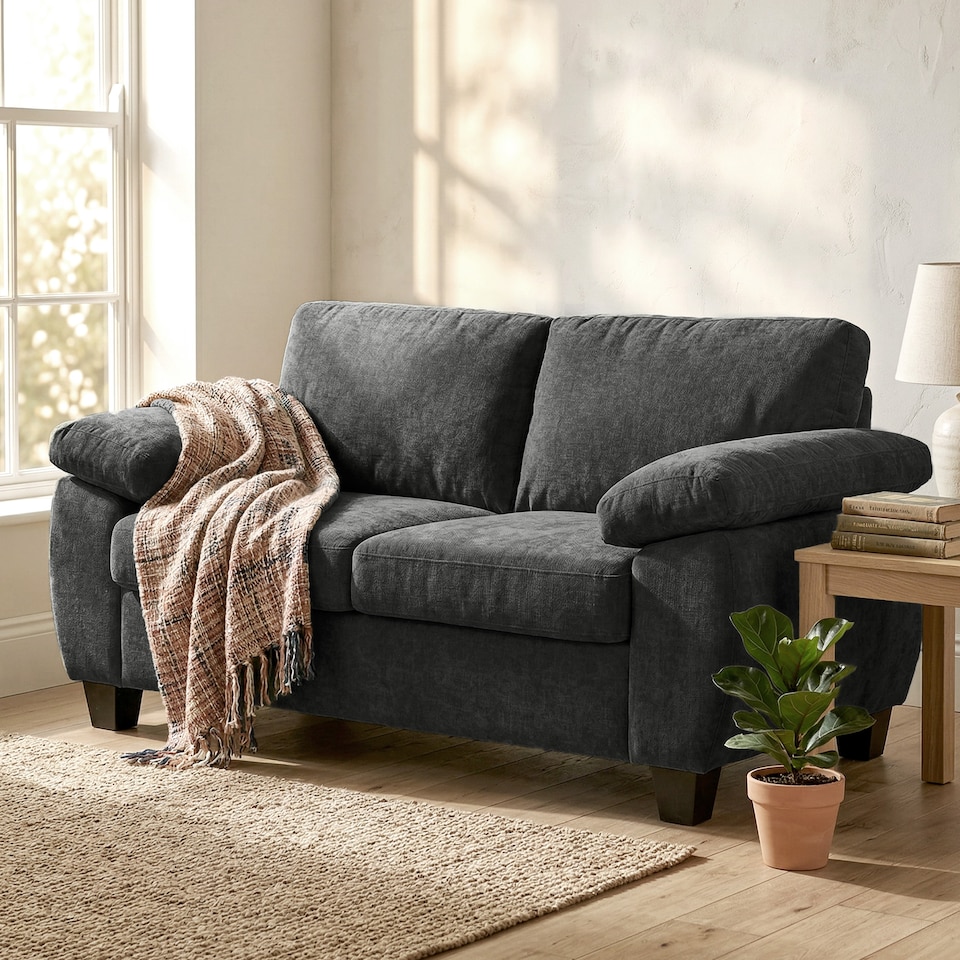image 1 of HOMCOM 2 Seater Sofa, Chenille Small Sofa with Spring Cushions | Grey | Dark Grey | Two Seater