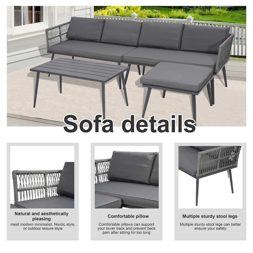image 1 of Groundlevel The Hamilton 4 Piece Outdoor Furniture Set Outdoor Patio Sofa And Table
