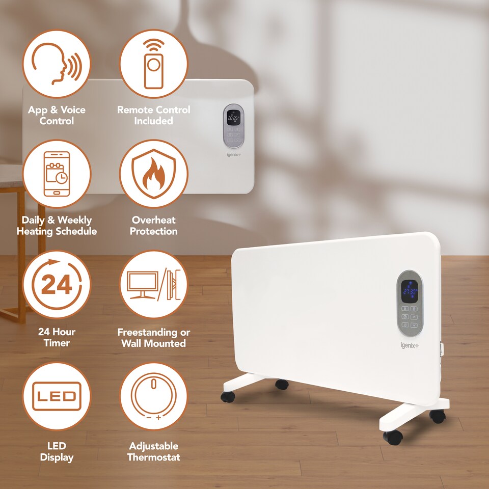 image 1 of Igenix IG9515WIFI, Smart Electric Panel Heater, 1500 W, Alexa Compatible
