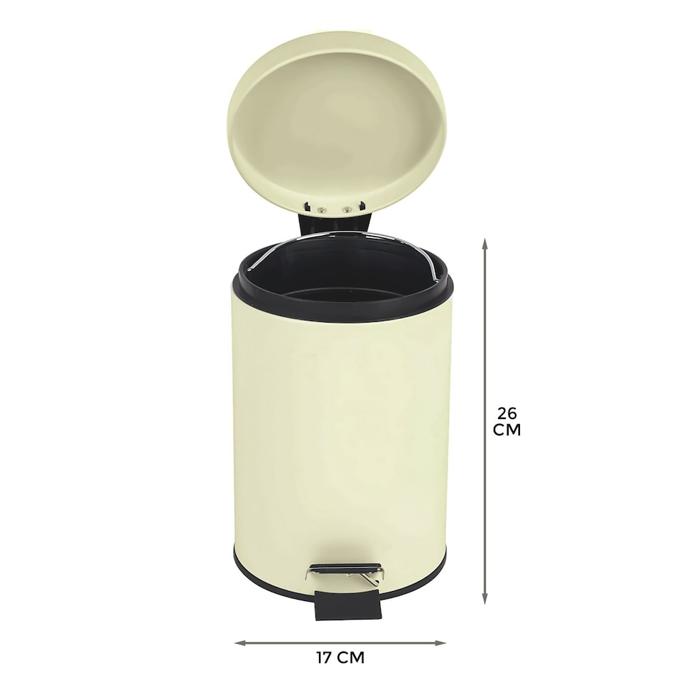 image 1 of Small Stainless Steel 3 Ltr Pedal Bin Kitchen Bathroom Toilet Rubbish, Cream Cream