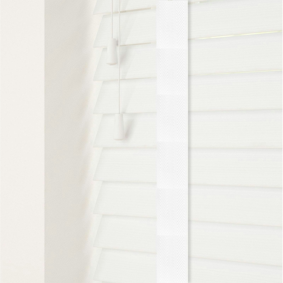 image 1 of 160cm Ultra White Faux Wood Venetian Blinds with Tapes (120cm Drop) | White | White
