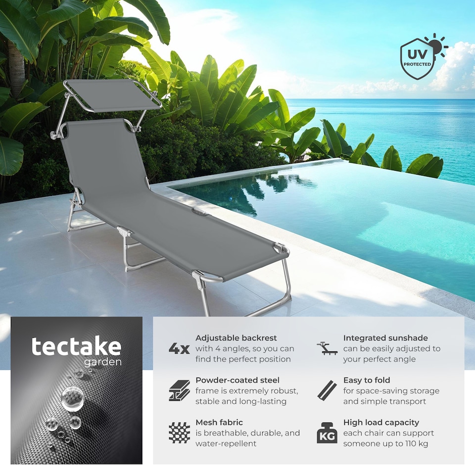 image 1 of Sun Lounger - foldable, adjustable sunshade and 4-step backrest | Grey | grey | 1