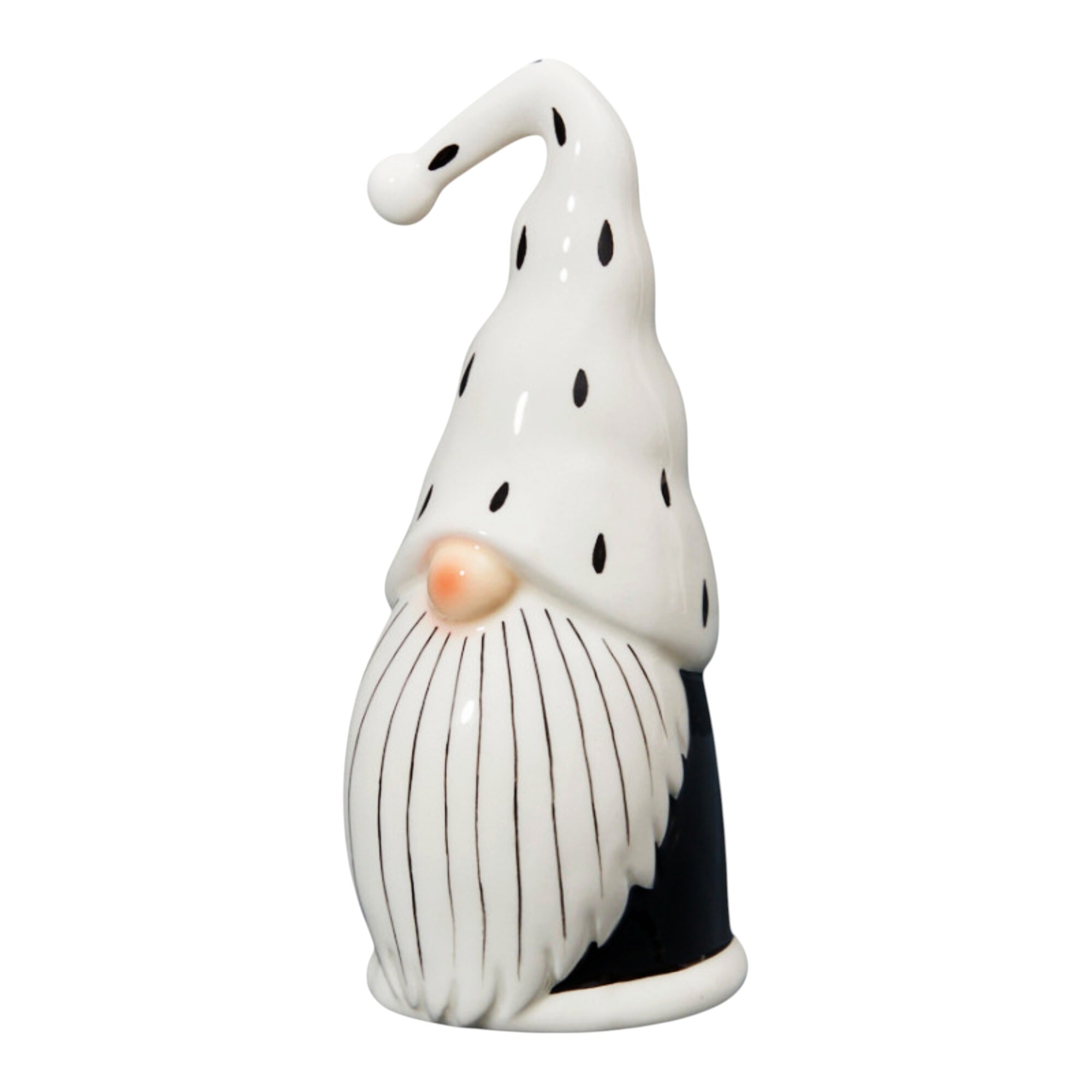 Four Candle Black & White Ceramic Gnome Santa Christmas Figurine