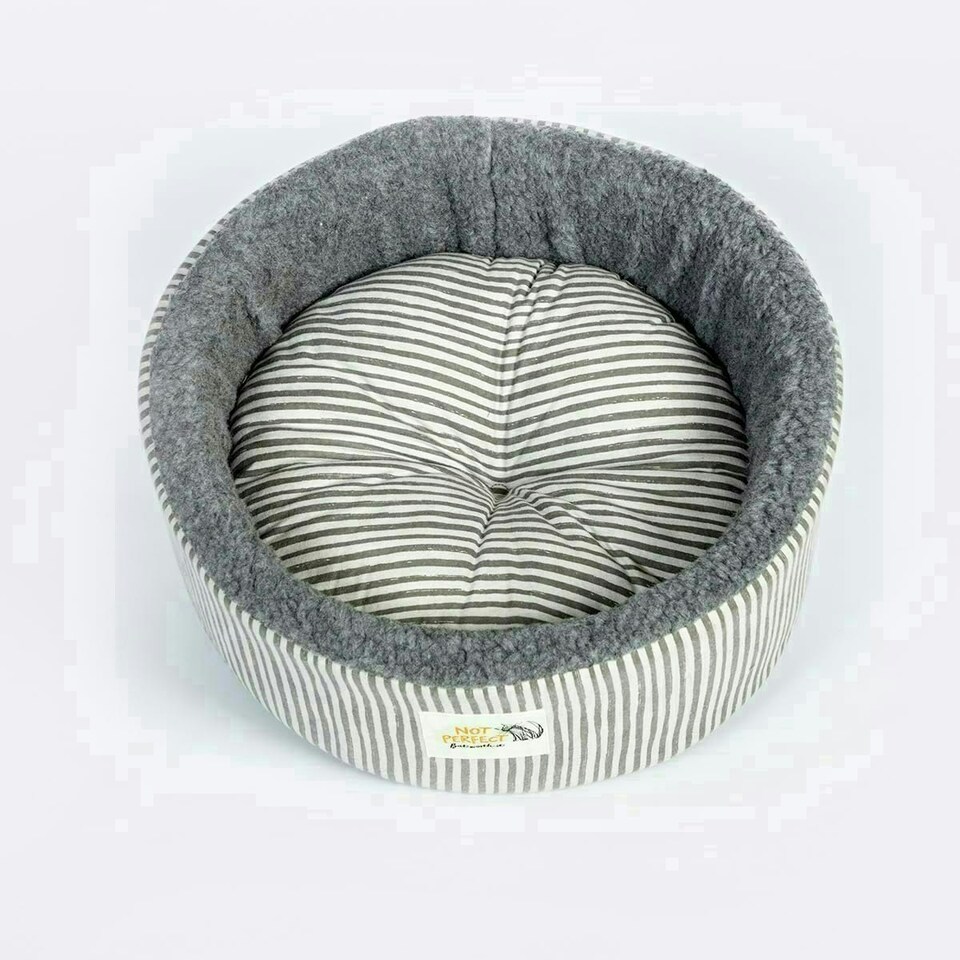 image 1 of Danish Design Battersea Dogs Home Snuggle Stripes Black and White Sherpa Fleece Lining Cat/Kitten Cosy Bed Large 20 Inch