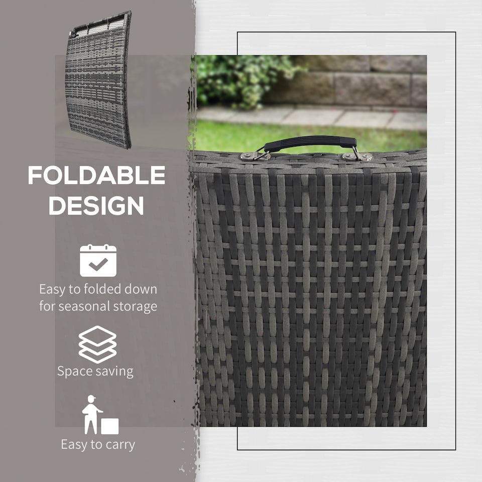 image 1 of Outsunny Folding Rattan Sun Lounger, Wicker Garden Lounger with Cushion and Pillow, Outdoor Sunbed with Steel Frame for Patio, Beach, Terrace, Grey