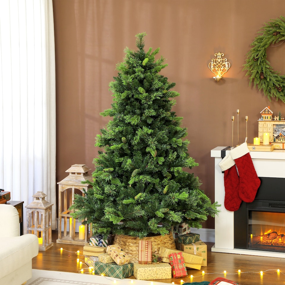 image 1 of HOMCOM 180cm Prelit Christmas Tree with Colourful DIY Synchronized LED Lights and Remote, Carolina Pine, Hinged Xmas Tree with Realistic Tips, 12 Modes, Daily Timer, Adjustable Brightness and Speed | Green