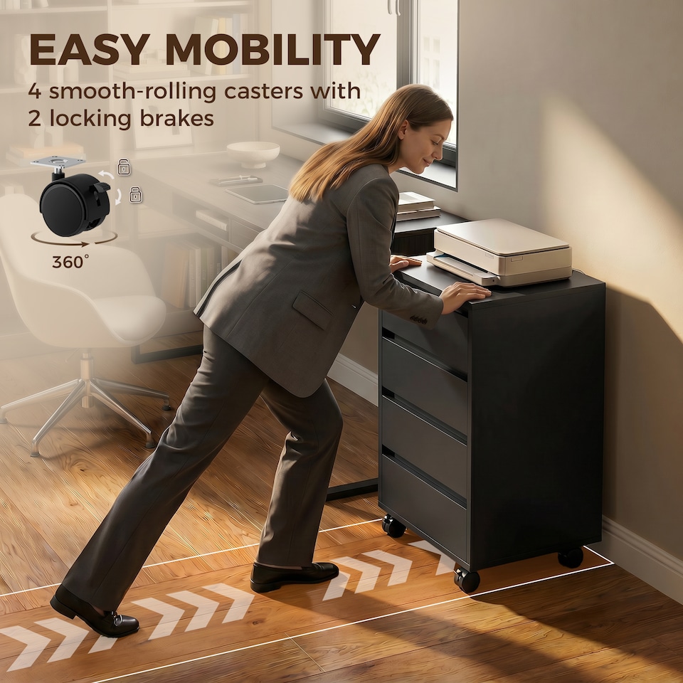 image 1 of HOMCOM Mobile Vertical Filing Cabinet with 4 Drawers for Home Office, Black