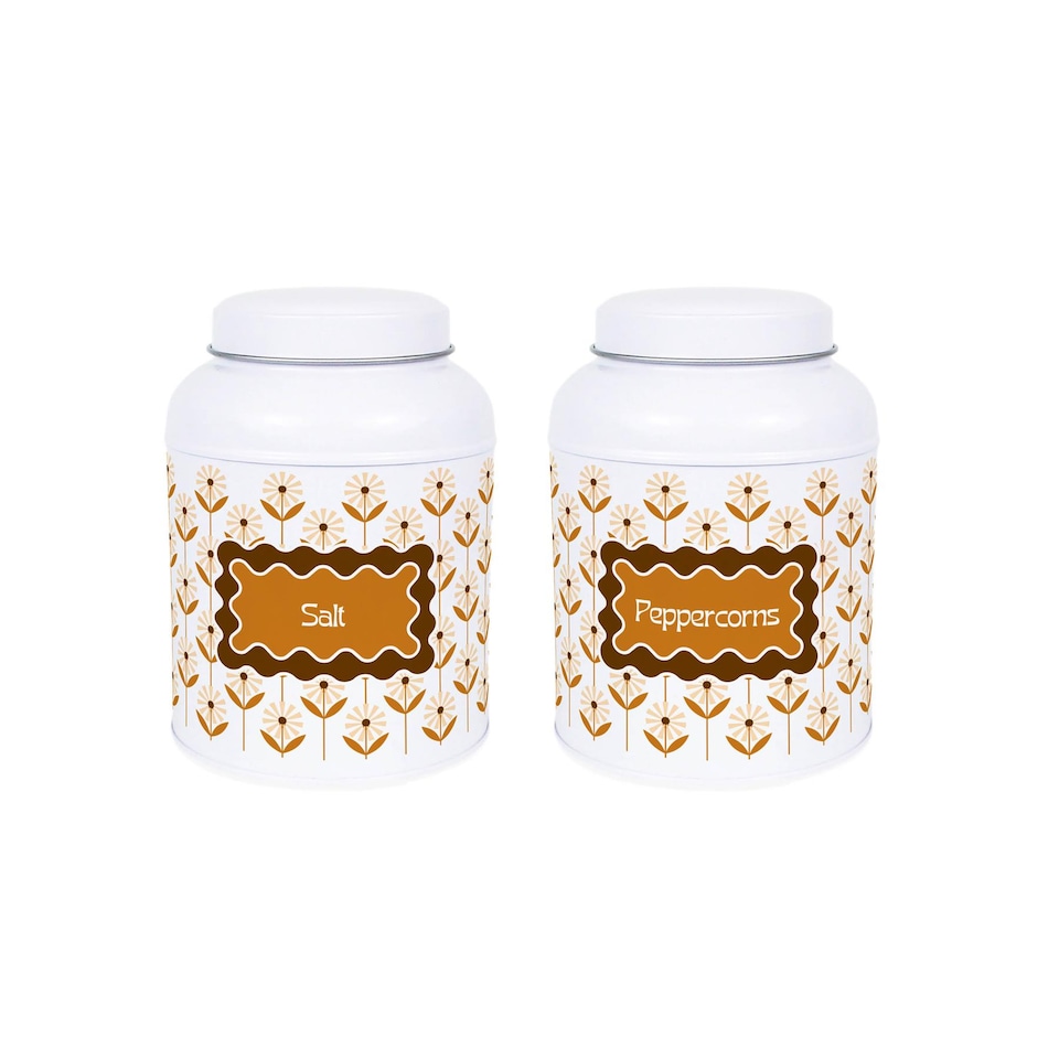 image 1 of Geometric Floral Salt & Peppercorn Canisters - Small Kitchen Seasoning Jars