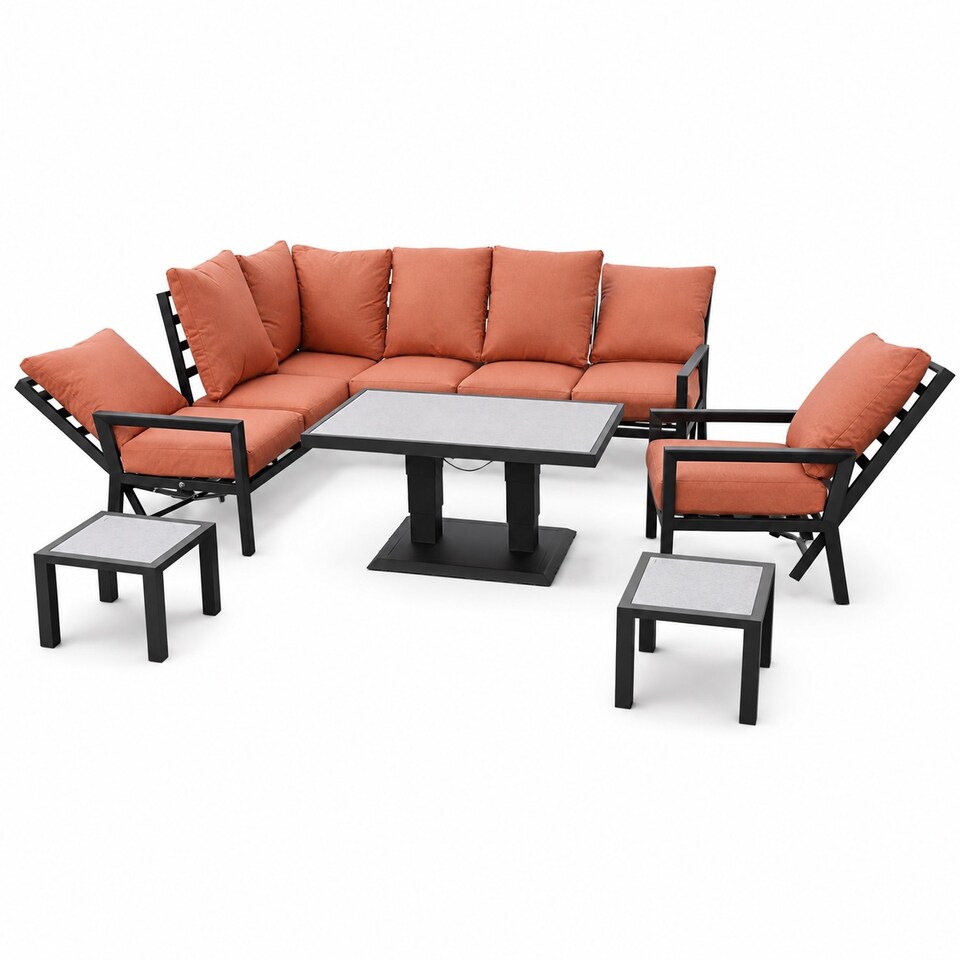 image 1 of Monte Carlo 7 Seater Aluminium Reclining Corner Garden Sofa Set with Gas Lift Table & Terracotta Cushions