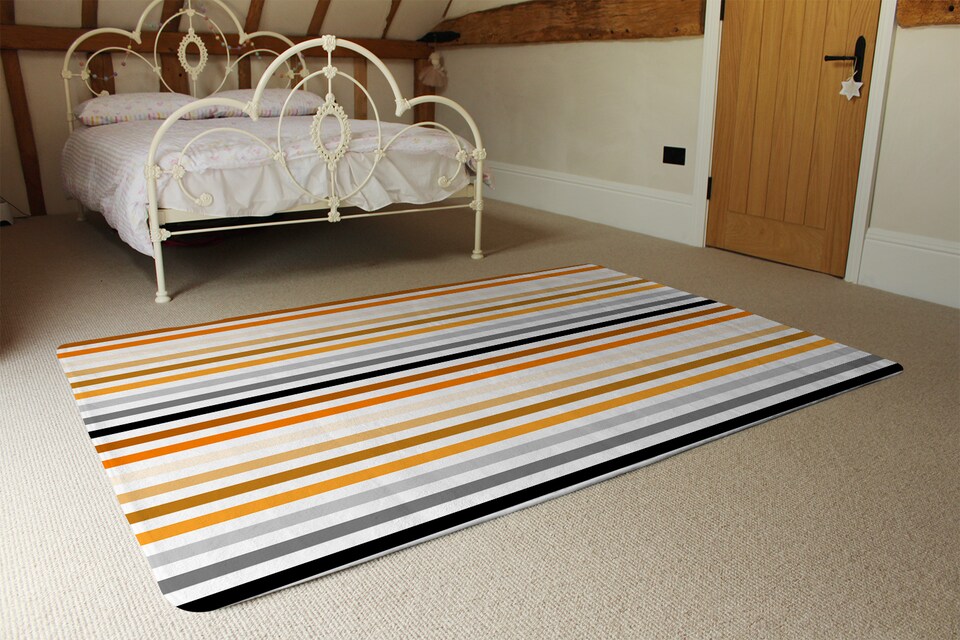 image 1 of Striped Pattern, Orange Black Gray Beige And Brown Designer Rug | Multi