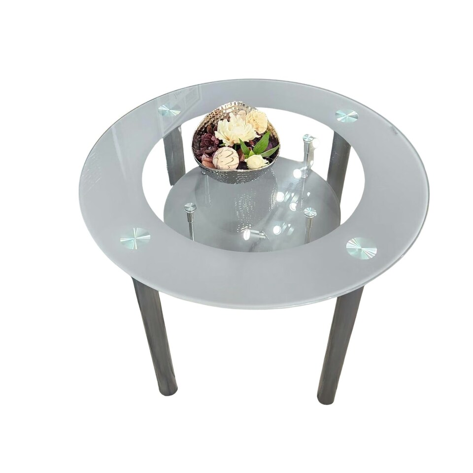 image 1 of Glass Grey Dining Table Round Dining Table Dining Room Kitchen Furniture Grey
