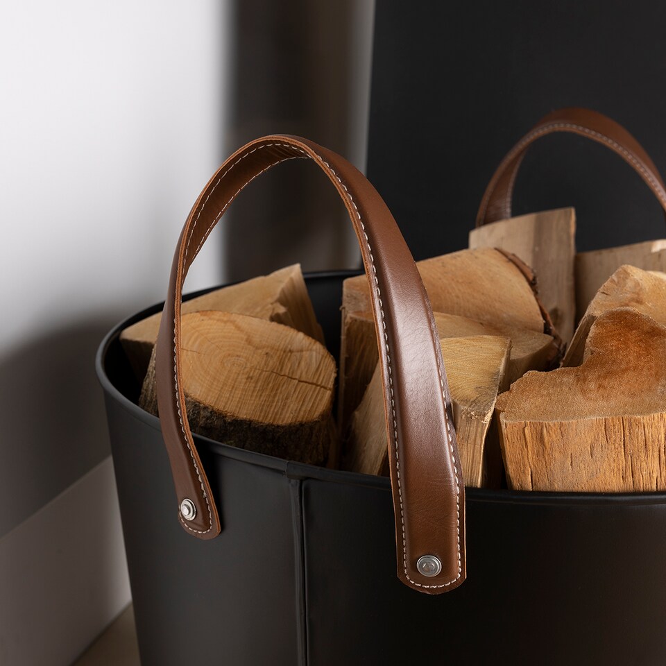 image 1 of Mulberry Large Leather Handle Log Bucket Iron Leather Black Matte Timeless Style
