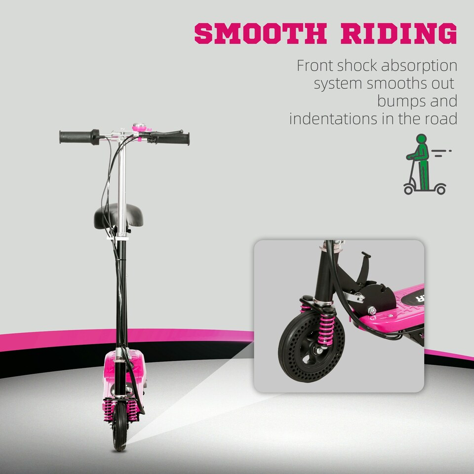image 1 of HOMCOM Folding Ride on Powered Scooter w/ Warning Bell for Age 6-14 Years, Pink