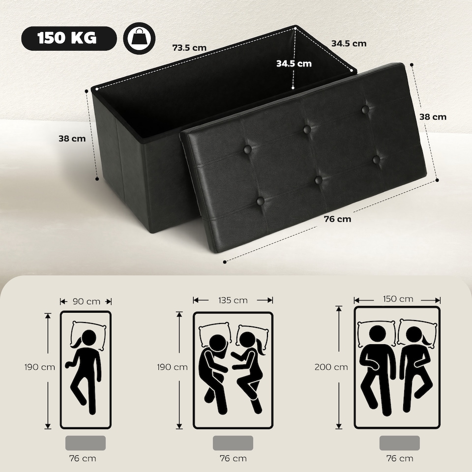 image 1 of HOMCOM Storage Ottoman Bench, 89L PU Leather Folding Foot Rest Stool, End of Bed Bench, Easy Assembly, for Living Room, Bedroom, Entryway, Black | Black