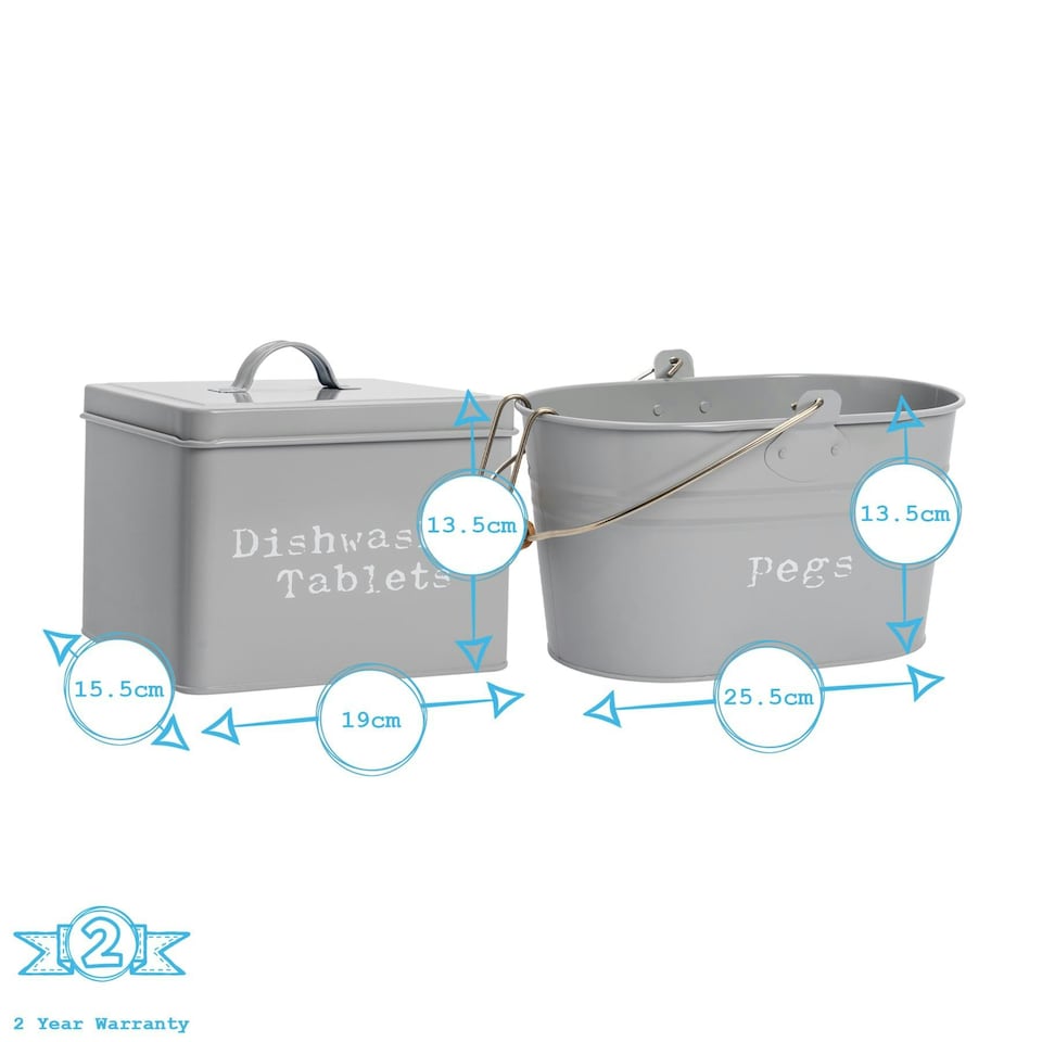 image 1 of Harbour Housewares 4 Piece Grey Vintage Metal Utility Canisters Set Utility Storage Utility Containers Storage Box Storage Container