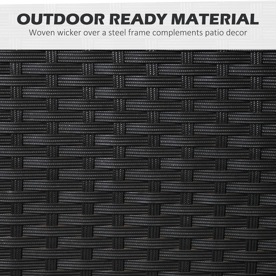 image 1 of Outsunny 4 Seater Rattan Dining Set with Cushions, Wood Effect Metal Top Table with Umbrella Hole, PE Rattan Garden Furniture Set, Outdoor Dining Table and Chairs for Patio, Balcony, Lawn, Black