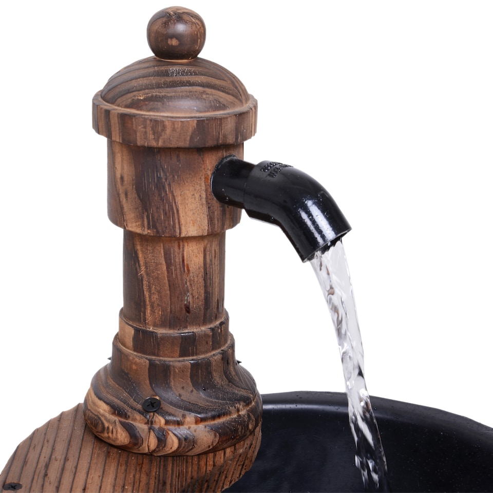 image 1 of Outsunny Garden Barrel Water Fountain Patio Wood Electric Water Feature w/ Pump