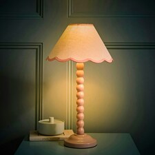ValueLights Bobbles Rose Pink Bobbin Table Lamp with Pink Trim Scallop Shade