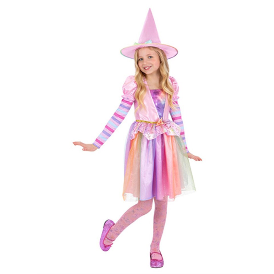 image 1 of Pastel Rainbow Witch Girls Fancy Dress Costume Kids Small - Age 4-6