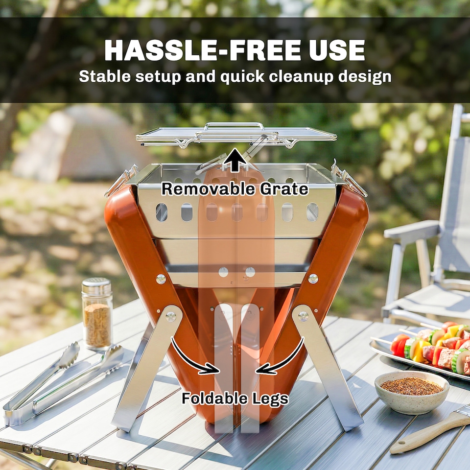 image 1 of Outsunny Charcoal BBQ Grill Portable with Tilting Grate | Orange | Black | 40 x 28 x 25.5 cm