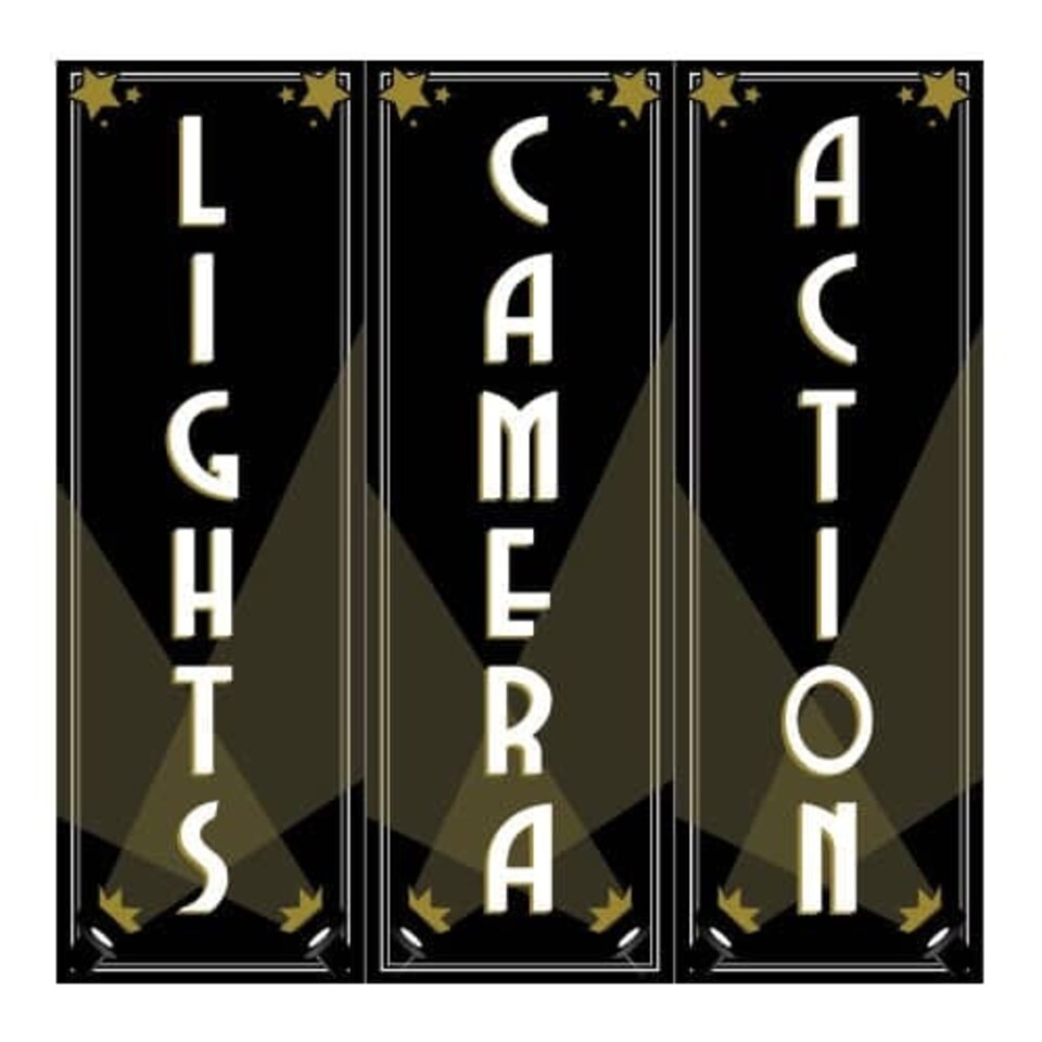 Lights Camera Action Sign Decorations 60cm - Pack of 3