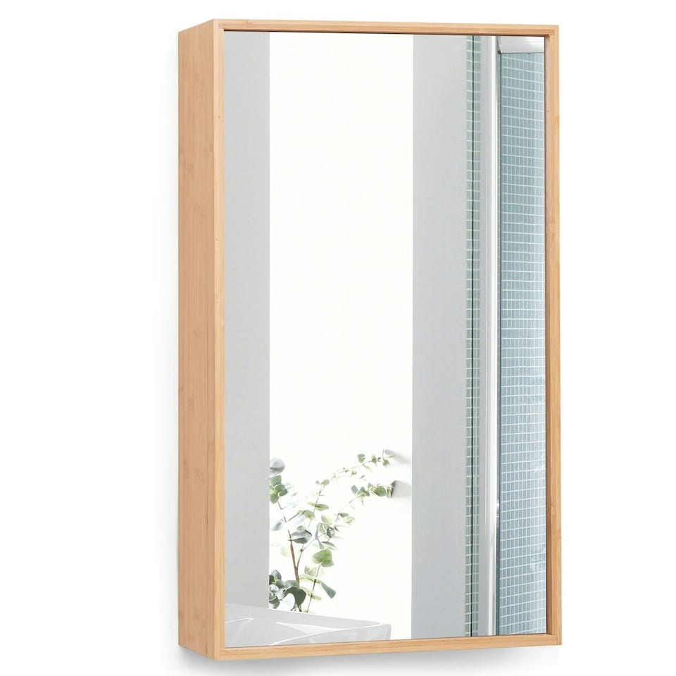 image 1 of COSTWAY Bathroom Medicine Cabinet Single Bamboo Storage Brown