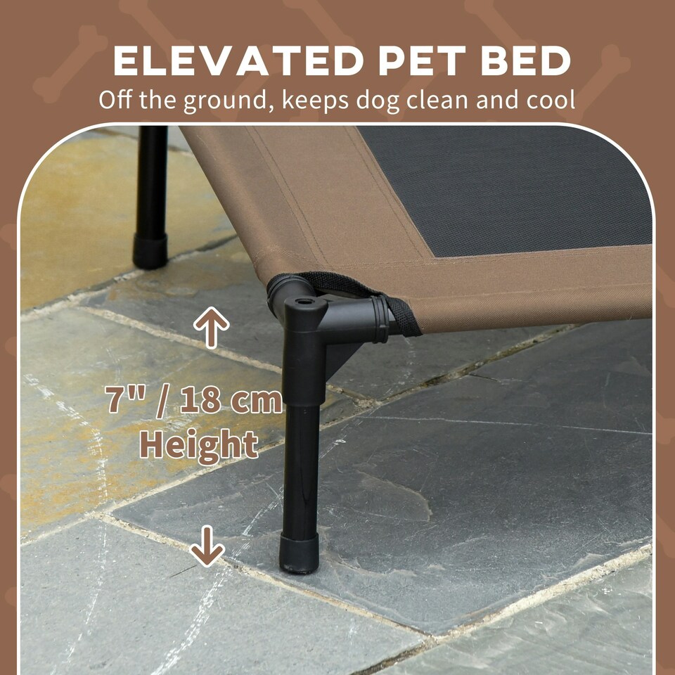 image 1 of PawHut 76cm Elevated Dog Bed Cooling Raised Pet Cot UV Protection Canopy Brown