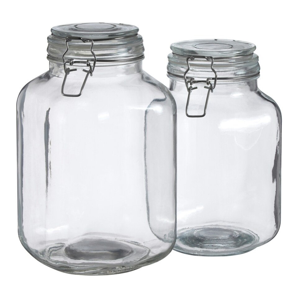 image 1 of Interiors by Premier Glass Storage Jar – 2000ml, Clear Glass with Airtight Clip-Top Lid, Perfect for Storing Tea, Coffee, Sugar
